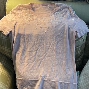 Elie Tahari Light Purple Embellished Short Sleeve Top